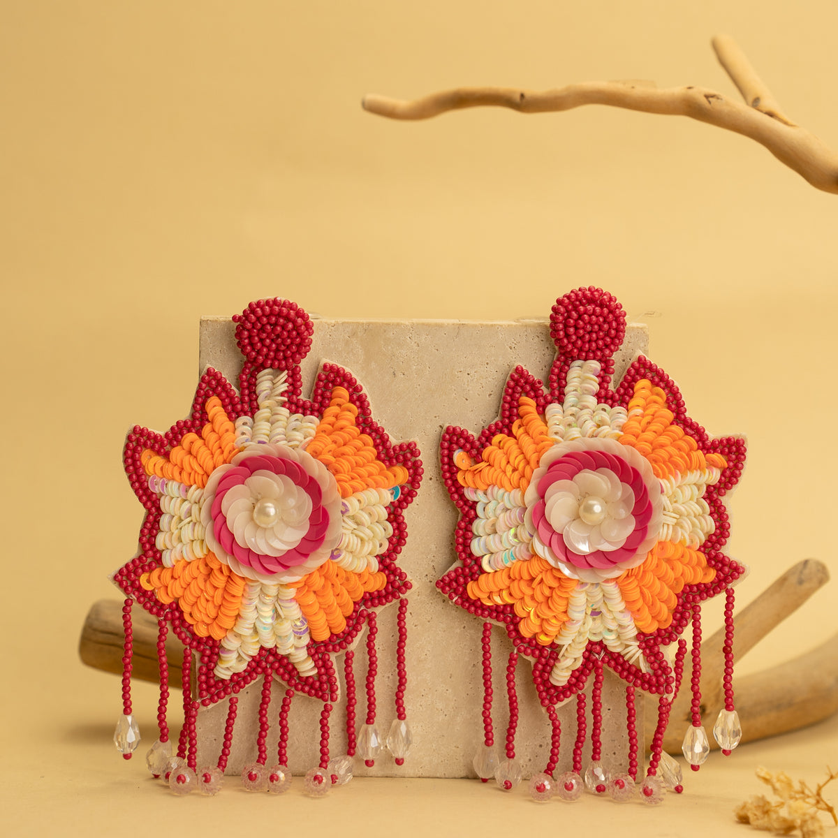 UNA FANTASY FABRIC AND BEADS HANDMADE EARRING ER488