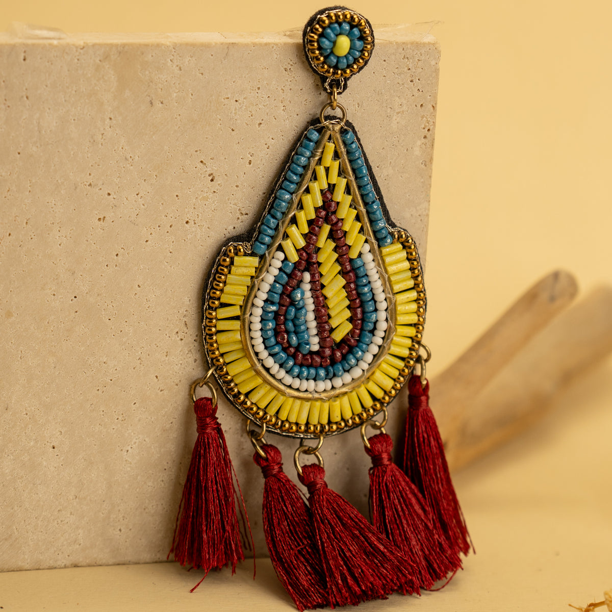 ROSY FABRIC AND BEADS HANDMADE EARRING ER485