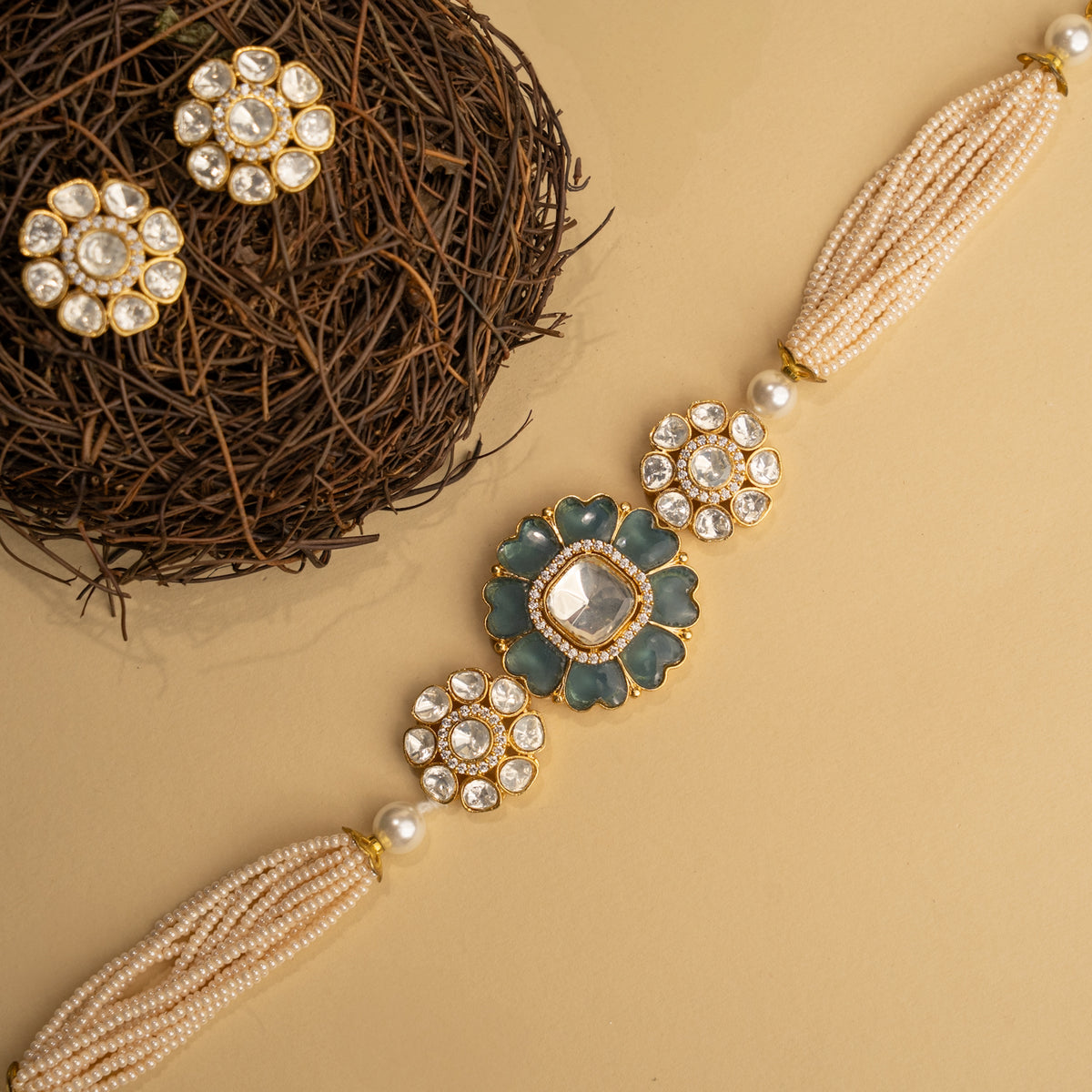 BINAL BIJOUX PREMIUM AND EXCLUSIVE POLKI HANDMADE CHOKER WITH EARRINGS CH205