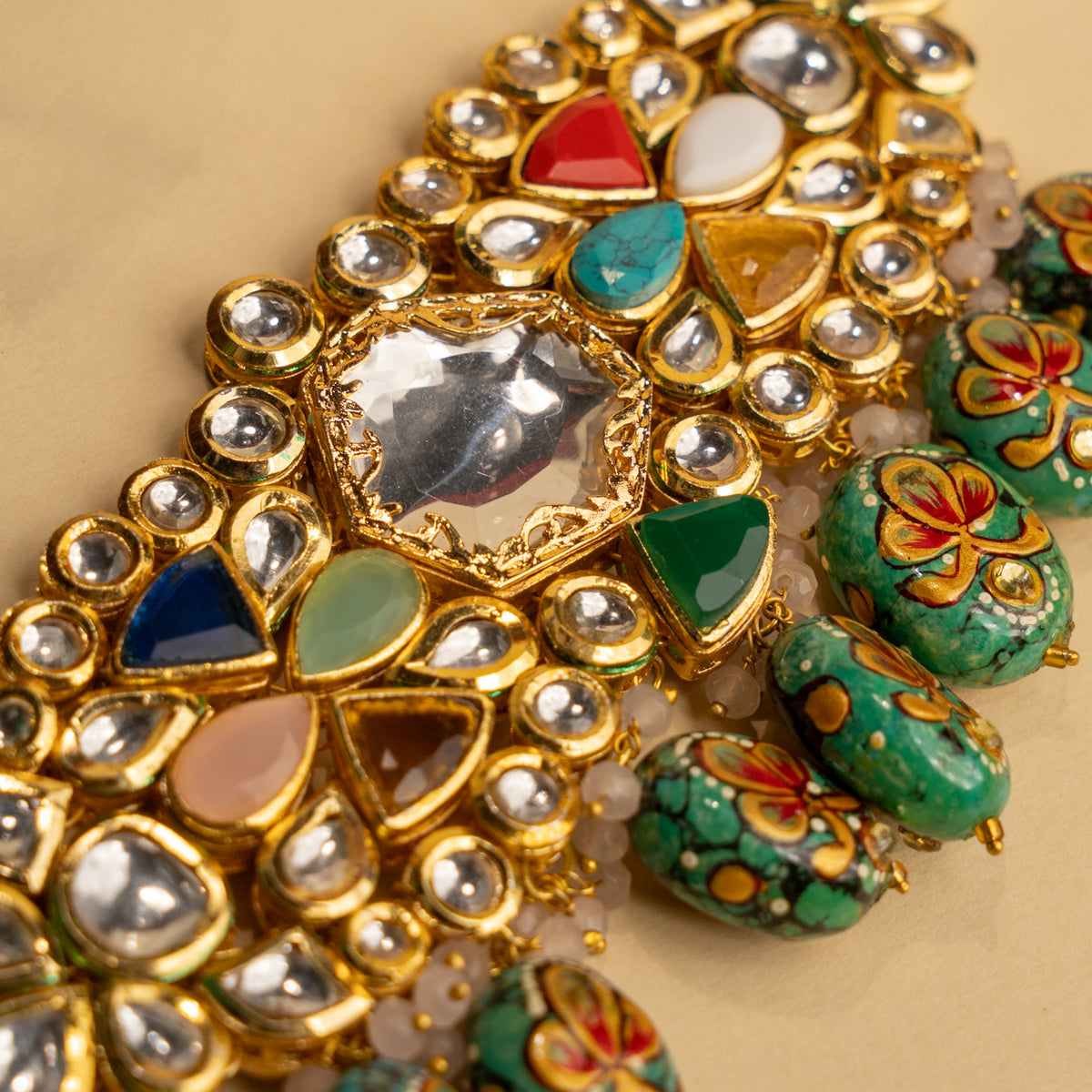 ATHENA TURQUOISE BIJOUX PREMIUM AND EXCLUSIVE TURQUOISE AND KUNDAN HANDMADE CHOKER WITH EARRINGS AND TIKKA CH401