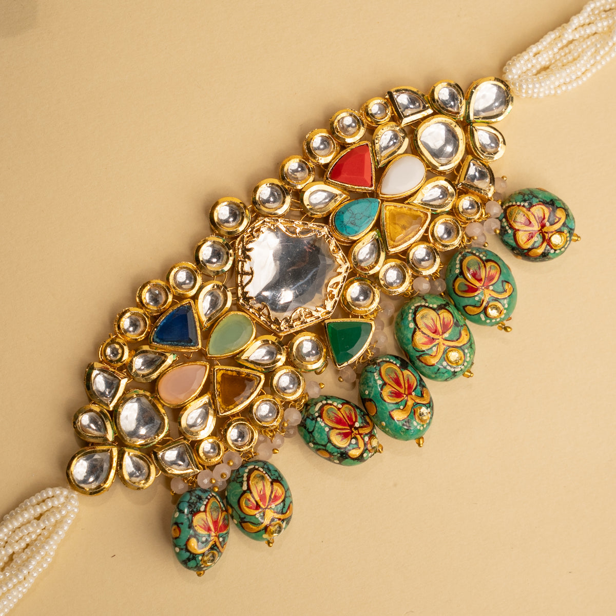 ATHENA TURQUOISE BIJOUX PREMIUM AND EXCLUSIVE TURQUOISE AND KUNDAN HANDMADE CHOKER WITH EARRINGS AND TIKKA CH401