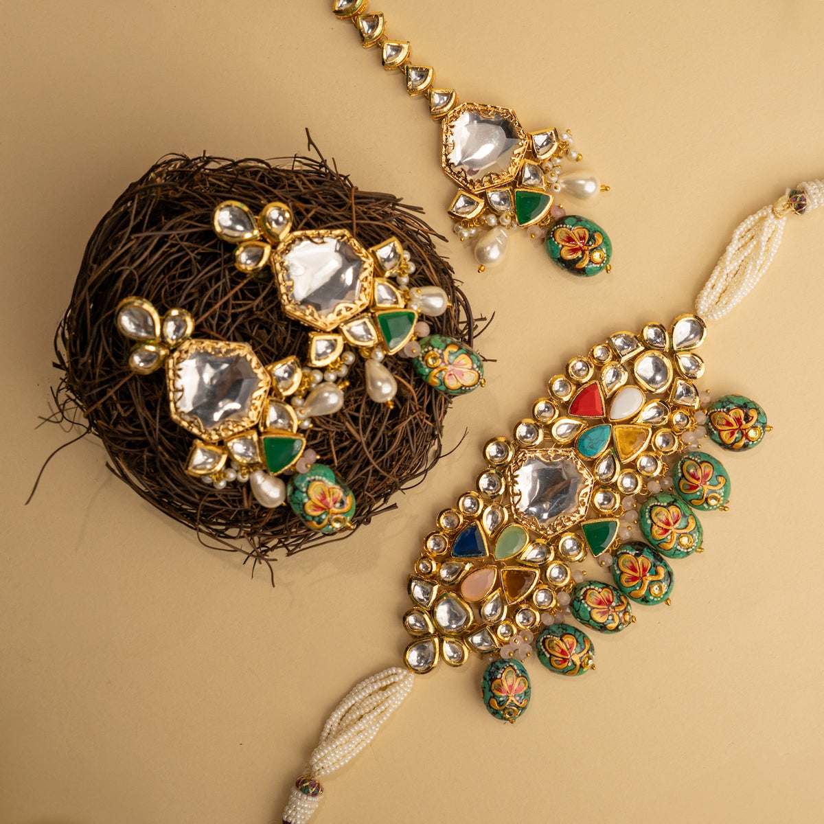 ATHENA TURQUOISE BIJOUX PREMIUM AND EXCLUSIVE TURQUOISE AND KUNDAN HANDMADE CHOKER WITH EARRINGS AND TIKKA CH401