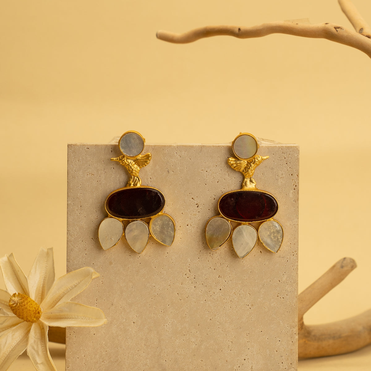 ARIA RUSTIC AND RAW ANTIQUE FINISH HANDMADE NATURAL STONE EARRINGS ER466