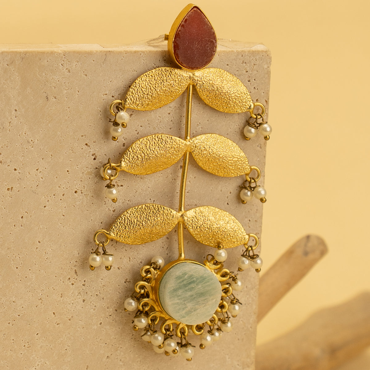 ZIYANA RUSTIC AND RAW ANTIQUE FINISH HANDMADE NATURAL STONE EARRINGS  ER462