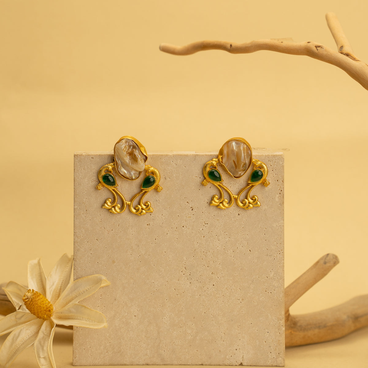 RHEA RUSTIC AND RAW ANTIQUE FINISH HANDMADE NATURAL STONE EARRINGS ER464