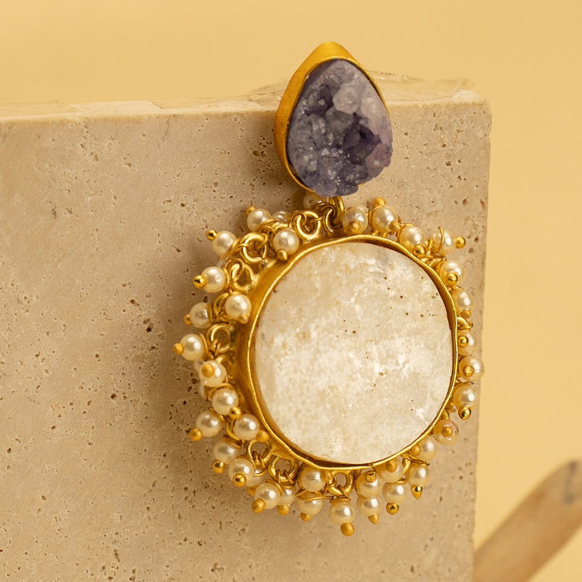 SAMAIRA RUSTIC AND RAW ANTIQUE FINISH HANDMADE NATURAL STONE EARRINGS  ER463