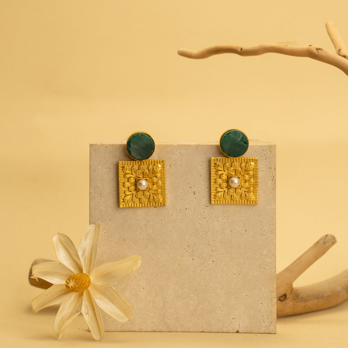 LIAH RUSTIC AND RAW ANTIQUE FINISH HANDMADE NATURAL STONE EARRINGS ER467