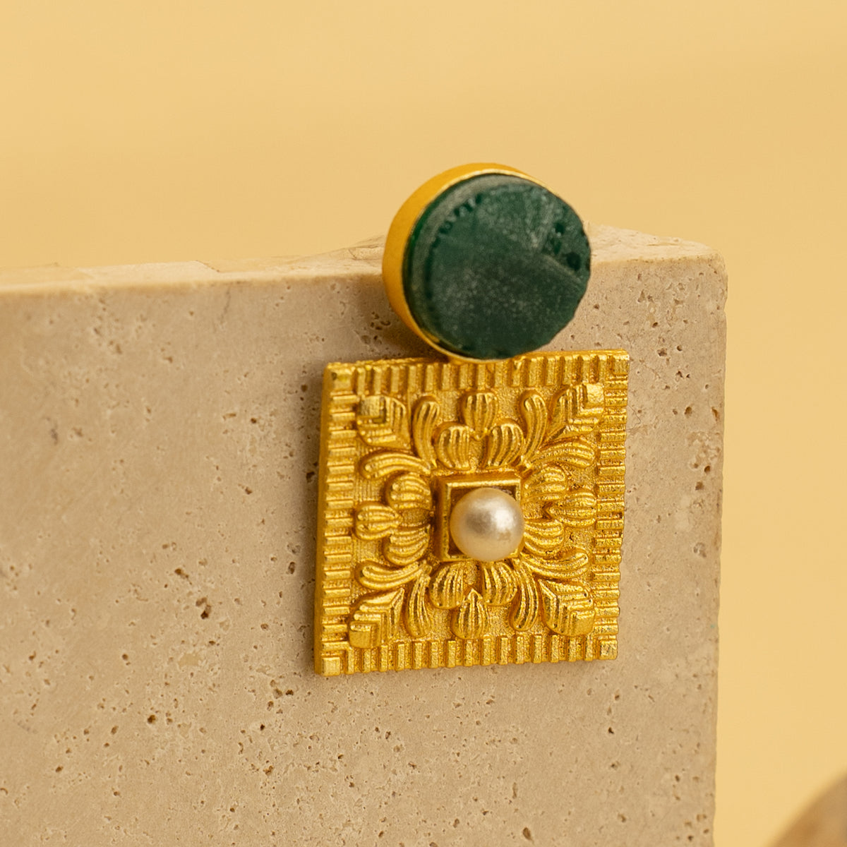 LIAH RUSTIC AND RAW ANTIQUE FINISH HANDMADE NATURAL STONE EARRINGS ER467