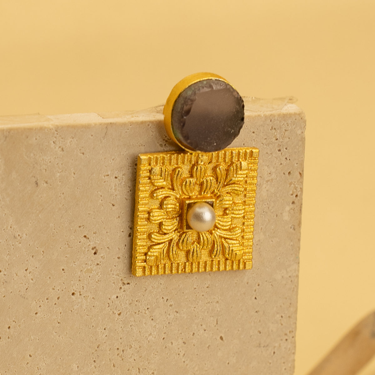 LIAH RUSTIC AND RAW ANTIQUE FINISH HANDMADE NATURAL STONE EARRINGS ER467