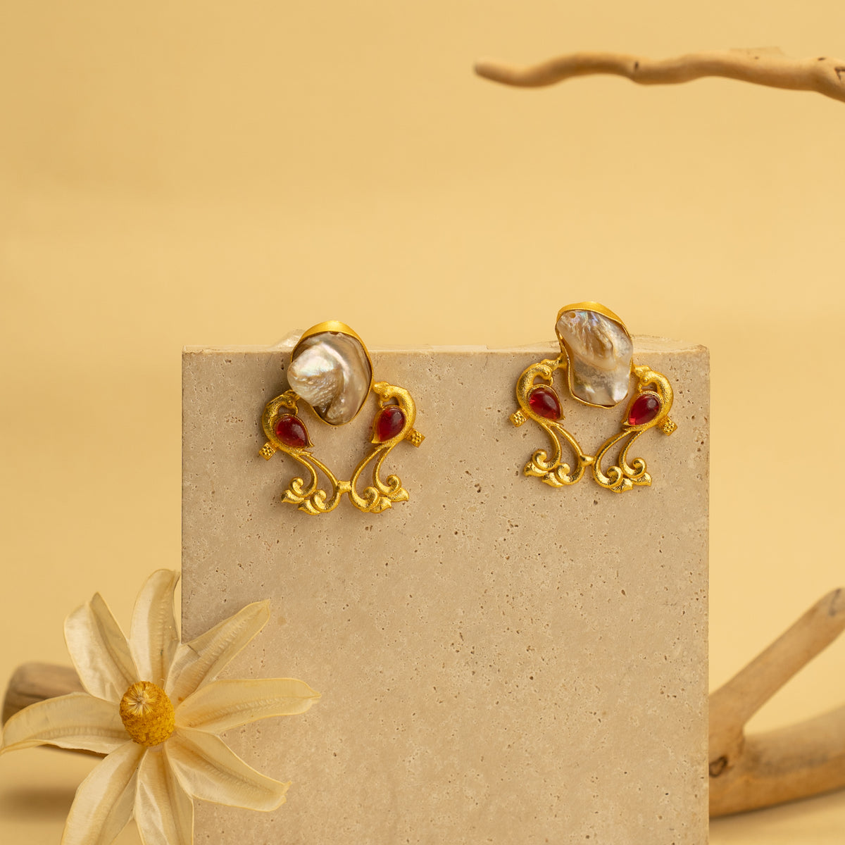 RHEA RUSTIC AND RAW ANTIQUE FINISH HANDMADE NATURAL STONE EARRINGS ER464