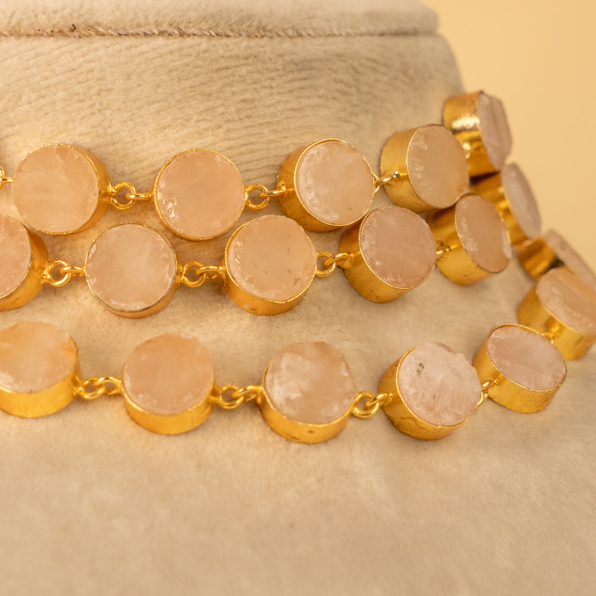 AILANY BIJOUX RAW STONE GOLD TONED 3 LAYERED HANDMADE CHOKER WITH EARRINGS CH428