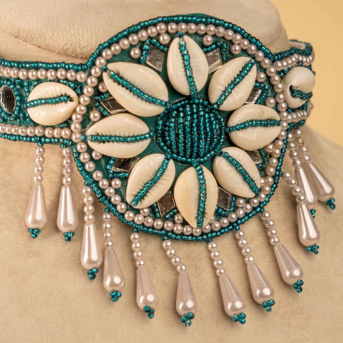 MILLA FABRIC AND BEADS PERFECT FOR HALDI SHELL AFGHANI CHOKER WITH EARRINGS CH467