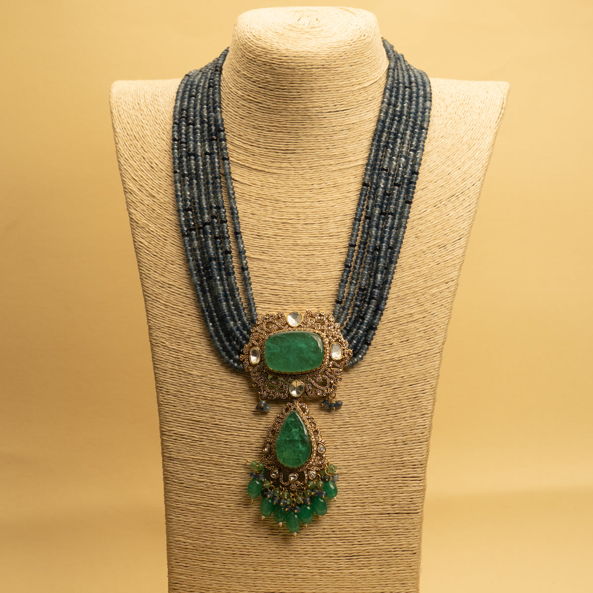 RINKY BRIDAL PREMIUM DOUBLET AND ONYX AND POLKI HANDMADE NECKLACE WITH EARRING NL305