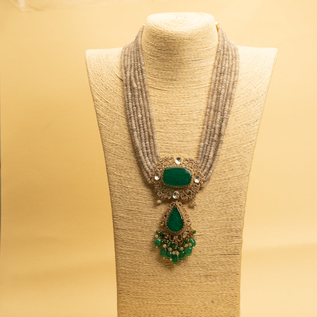 RINKY BRIDAL PREMIUM DOUBLET AND ONYX AND POLKI HANDMADE NECKLACE WITH EARRING NL305