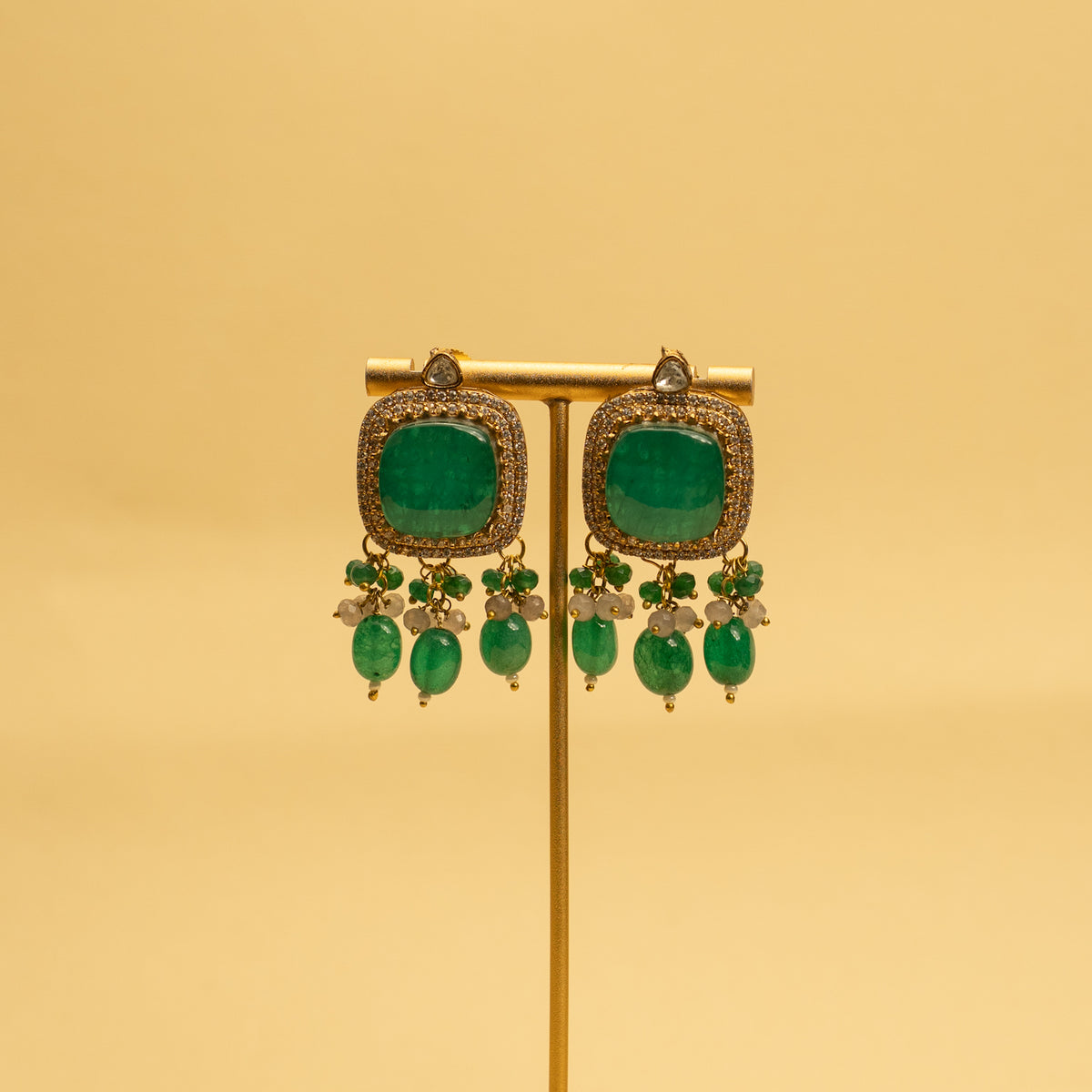 RINKY BRIDAL PREMIUM DOUBLET AND ONYX AND POLKI HANDMADE NECKLACE WITH EARRING NL305