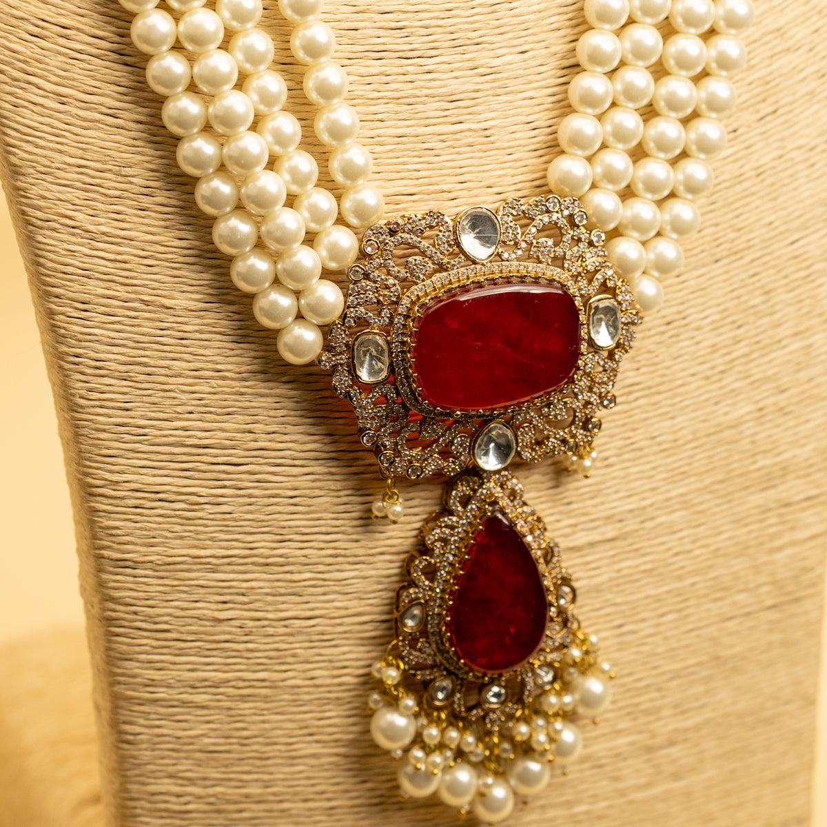 VINOBA BRIDAL PREMIUM DOUBLET STONE PEARL AND POLKI HANDMADE NECKLACE WITH EARRING NL306