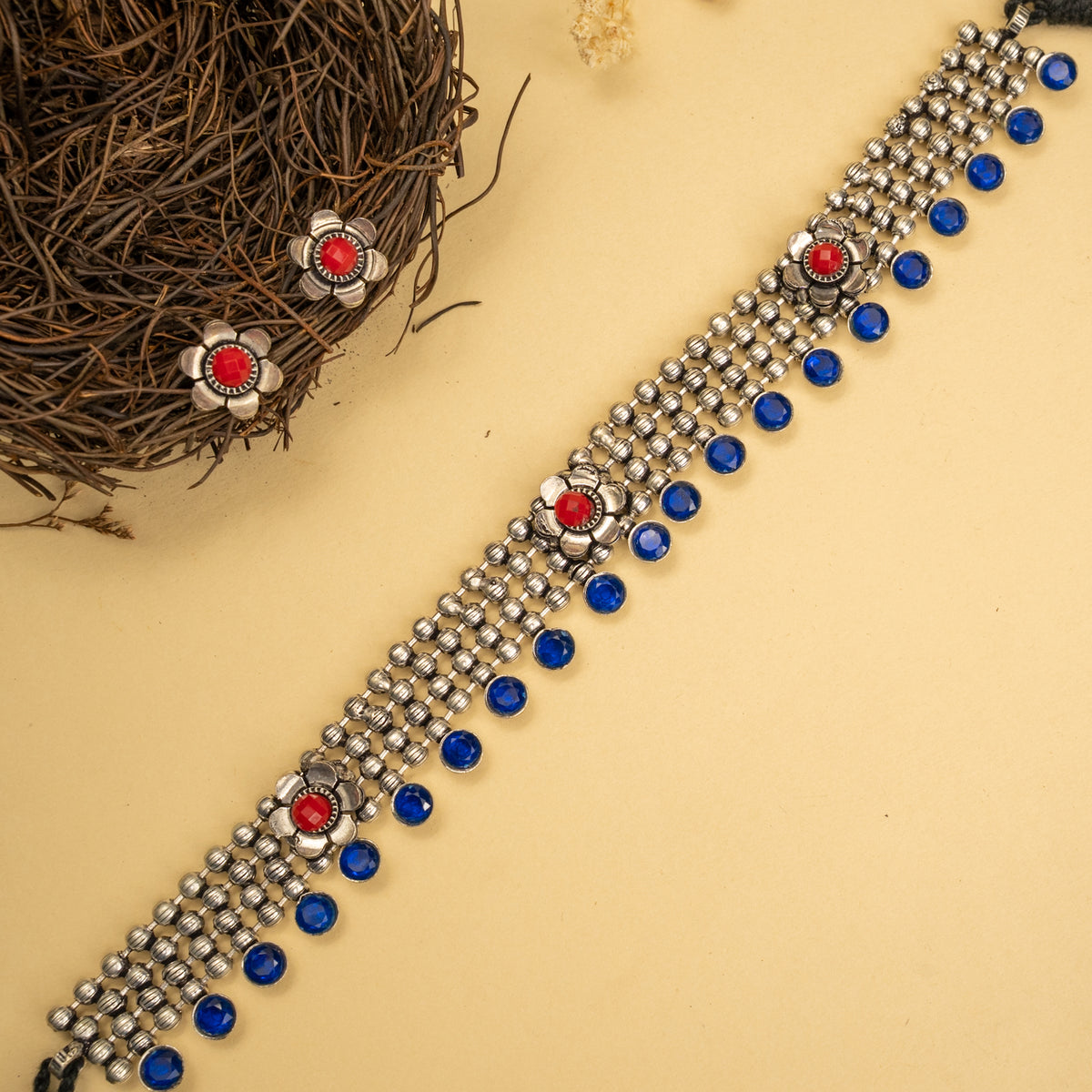 INAYA RUSTIC FINISH CHOKER/NECKPIECE WITH EARRINGS CH446