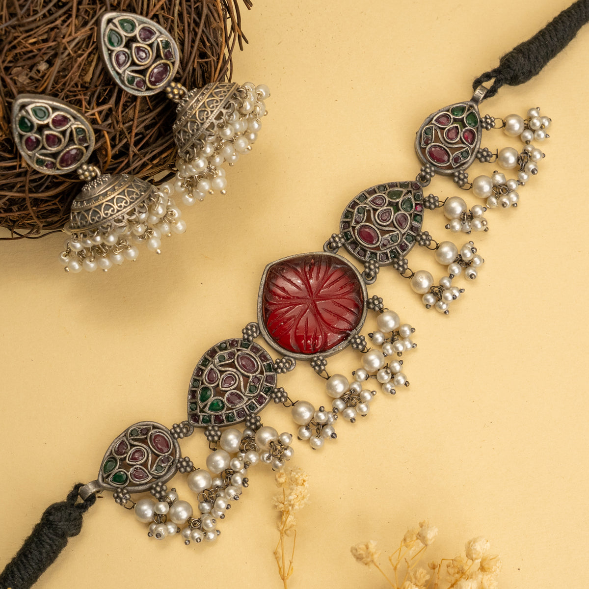 MIRA HANDMADE BIJOUX PREMIUM AND BIJOUX EXCLUSIVE RUSTIC FINISH CHOKER WITH EARRINGS CH527