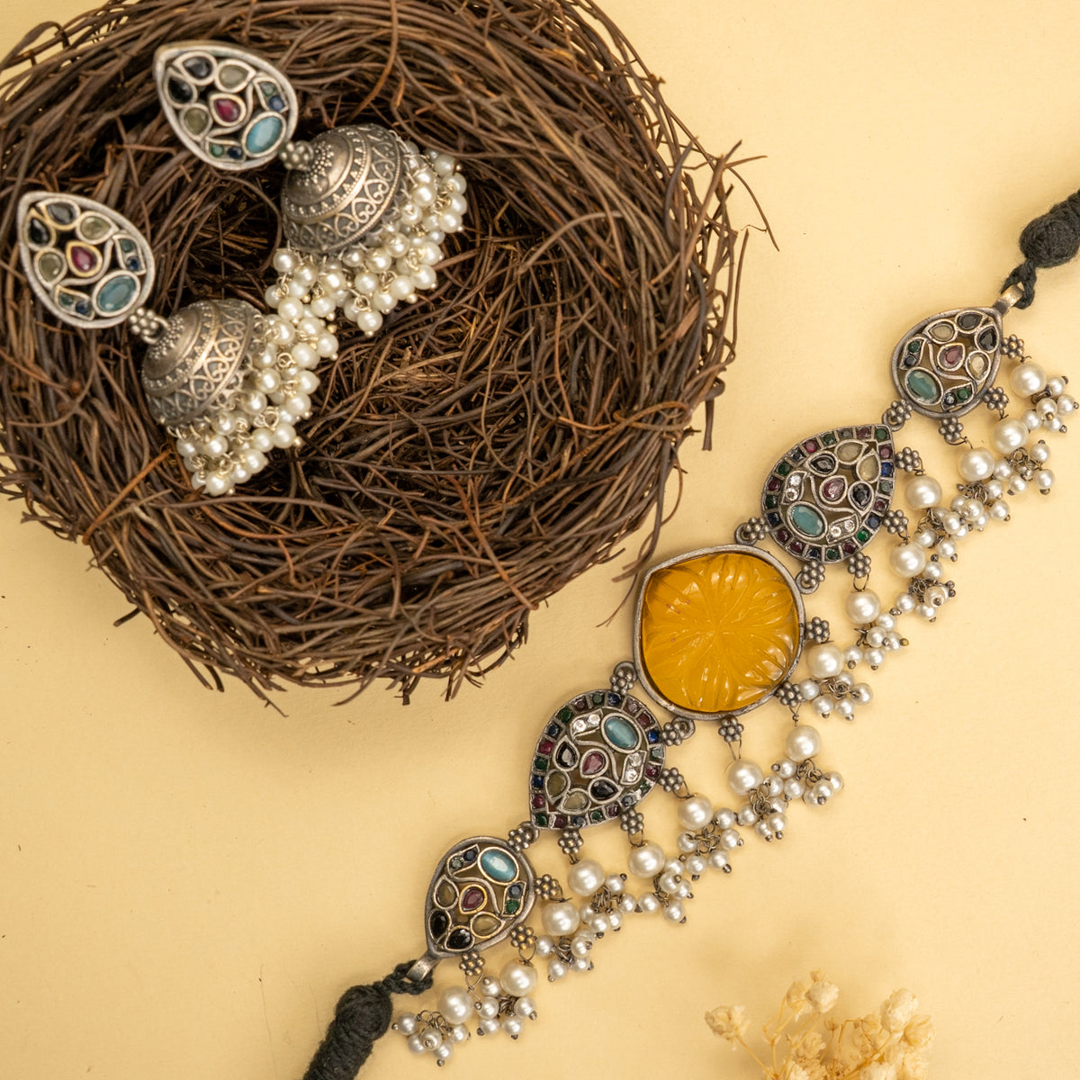 MIRA HANDMADE BIJOUX PREMIUM AND BIJOUX EXCLUSIVE RUSTIC FINISH CHOKER WITH EARRINGS CH527