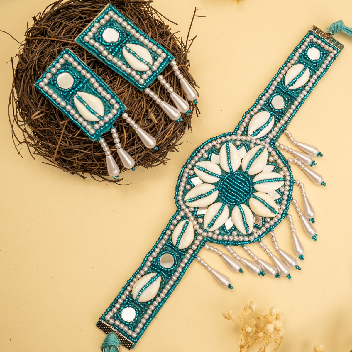 MILLA FABRIC AND BEADS PERFECT FOR HALDI SHELL AFGHANI CHOKER WITH EARRINGS CH467