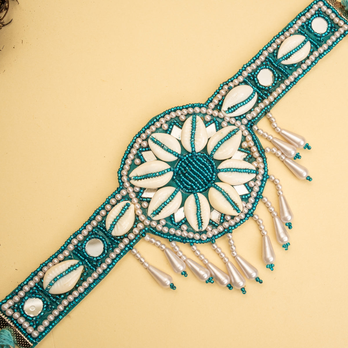 MILLA FABRIC AND BEADS PERFECT FOR HALDI SHELL AFGHANI CHOKER WITH EARRINGS CH467