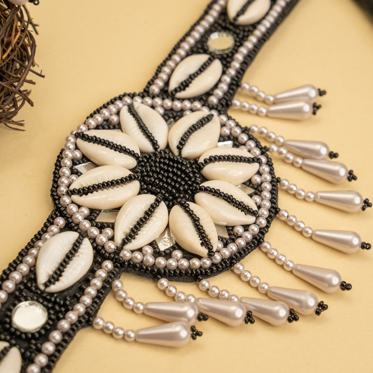 MILLA FABRIC AND BEADS PERFECT FOR HALDI SHELL AFGHANI CHOKER WITH EARRINGS CH467