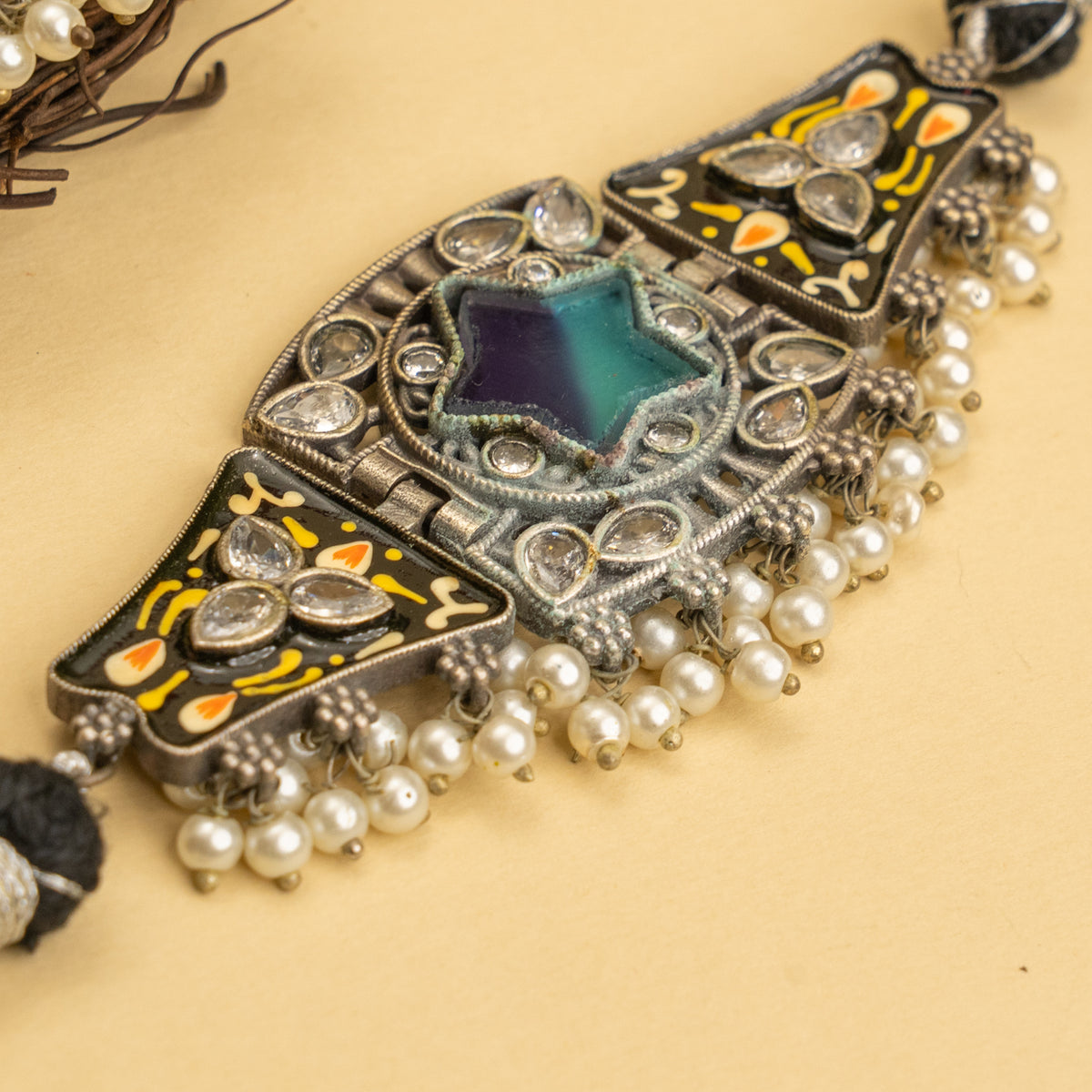 ARELY BIJOUX RAW AND RUSTIC ANTIQUE FINISH SEMI HANDMADE CHOKER WITH EARRINGS CH466