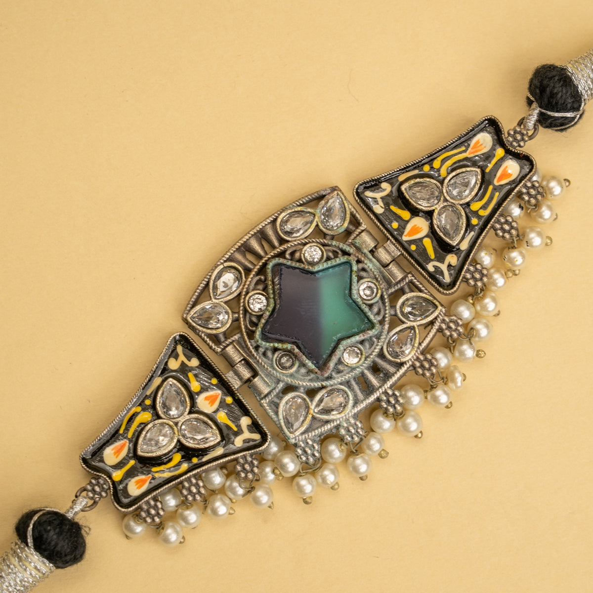 ARELY BIJOUX RAW AND RUSTIC ANTIQUE FINISH SEMI HANDMADE CHOKER WITH EARRINGS CH466