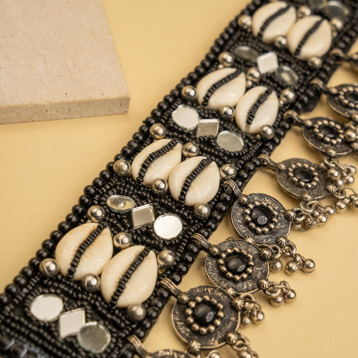 MIYA FABRIC AND BEADS PERFECT FOR HALDI SHELL AFGHANI CHOKER WITH EARRINGS CH465