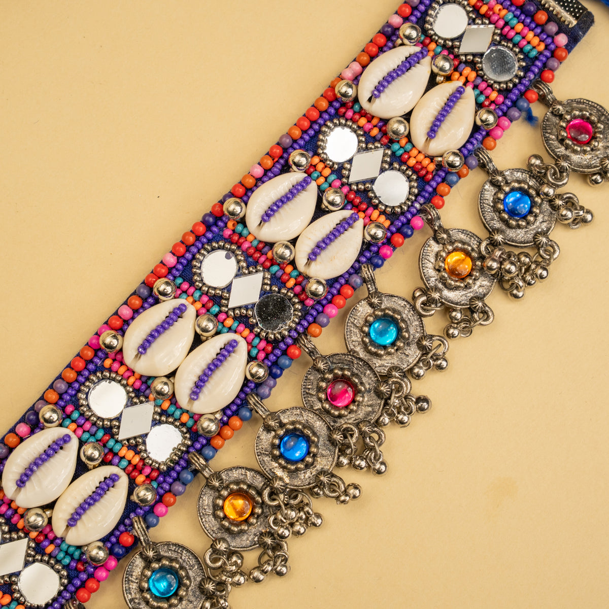 MIYA FABRIC AND BEADS PERFECT FOR HALDI SHELL AFGHANI CHOKER WITH EARRINGS CH465