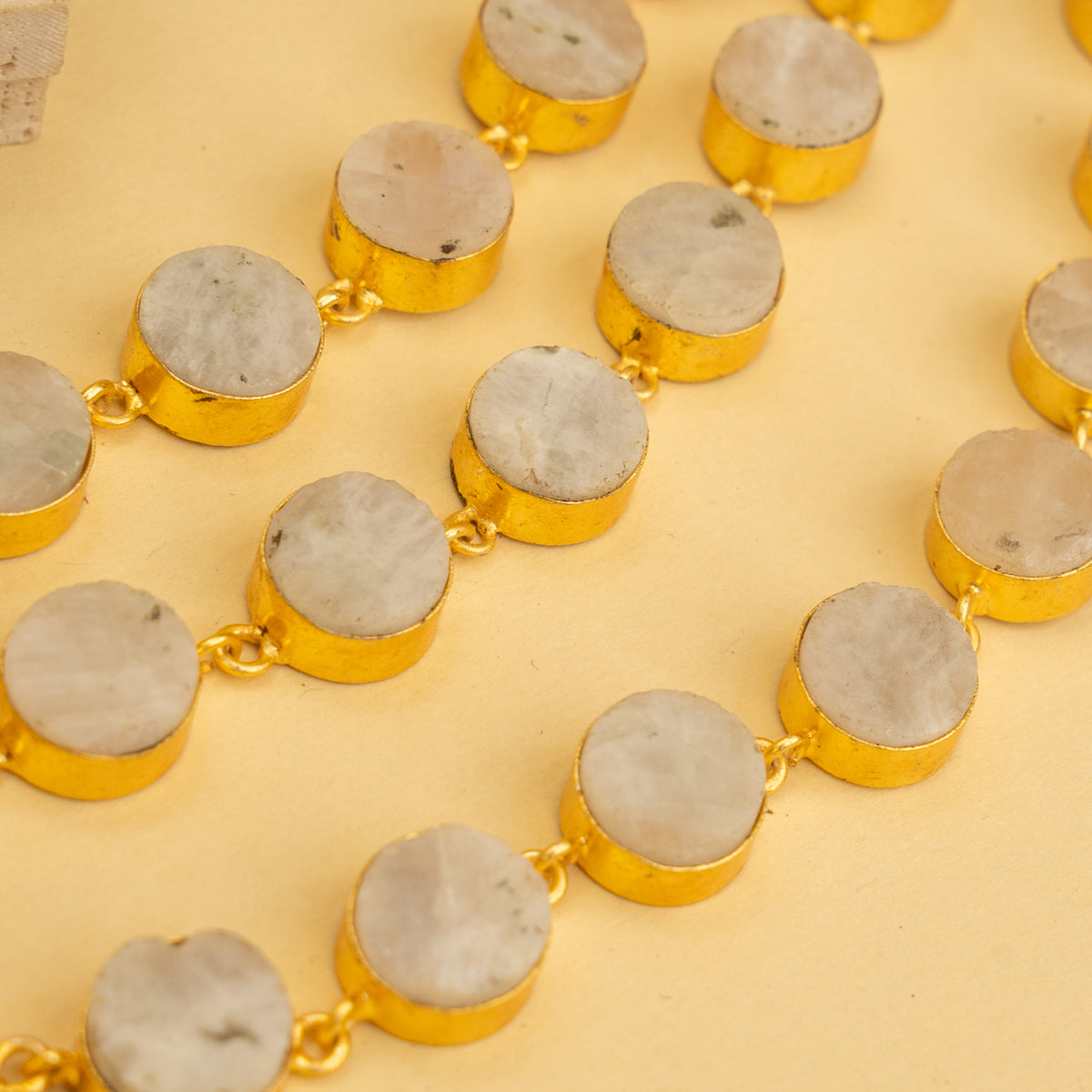 AILANY BIJOUX RAW STONE GOLD TONED 3 LAYERED HANDMADE CHOKER WITH EARRINGS CH428