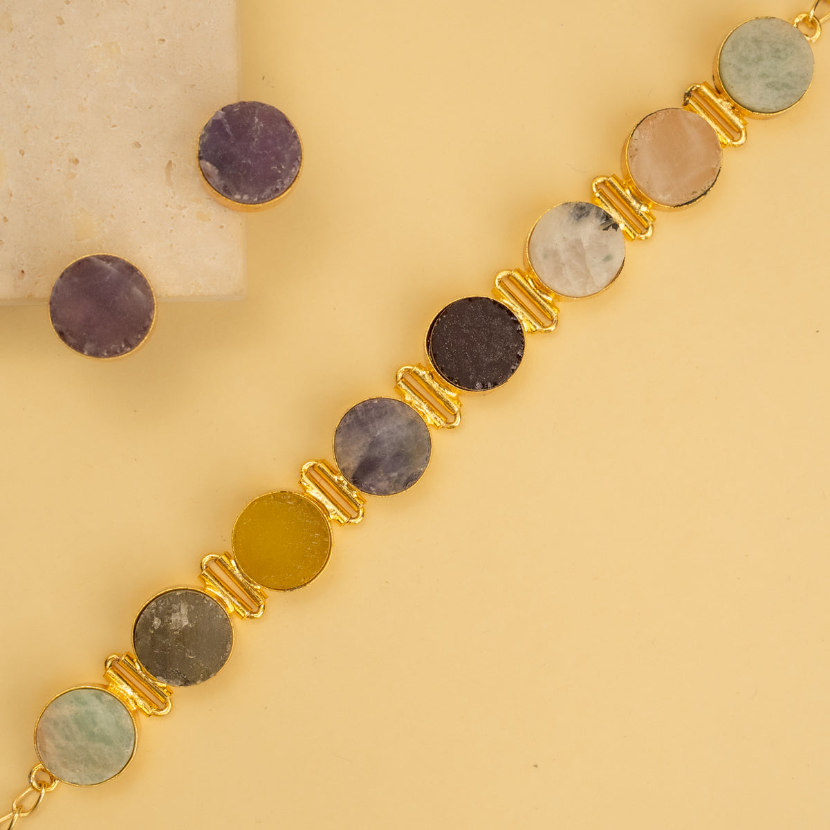 AZARI BIJOUX RAW STONE GOLD TONED HANDMADE CHOKER WITH EARRINGS CH427