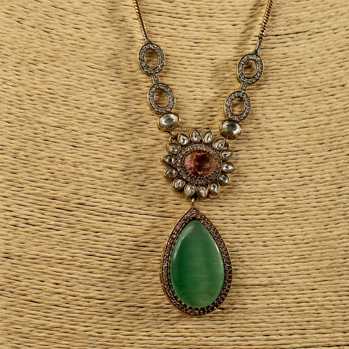 MITTARA SEMI HANDMADE MONALISA STONES NECKPIECE/NECKLACE EARRINGS NL317