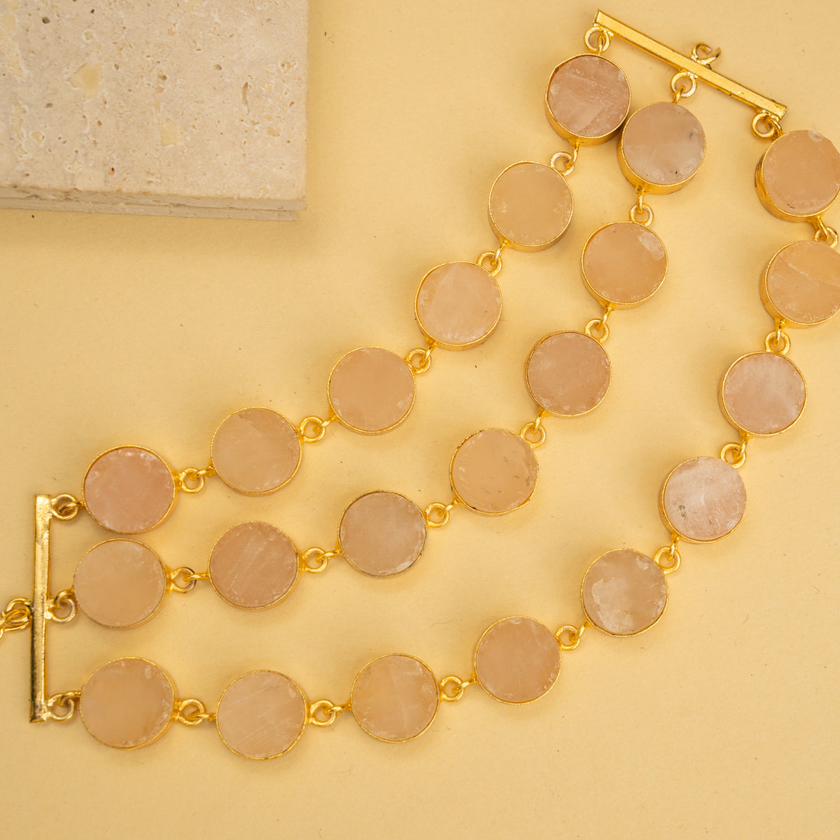 AILANY BIJOUX RAW STONE GOLD TONED 3 LAYERED HANDMADE CHOKER WITH EARRINGS CH428