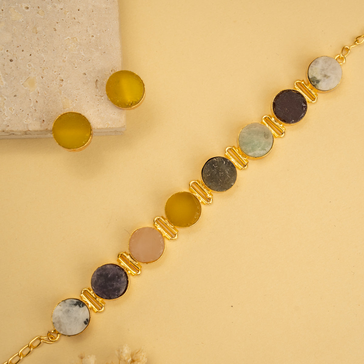 AZARI BIJOUX RAW STONE GOLD TONED HANDMADE CHOKER WITH EARRINGS CH427