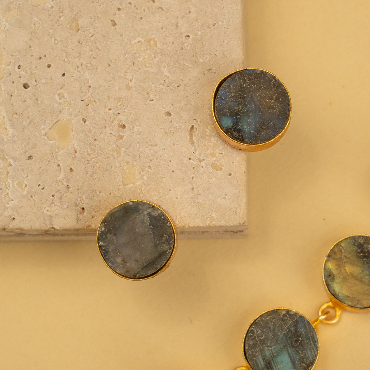 AILANY BIJOUX RAW STONE GOLD TONED 3 LAYERED HANDMADE CHOKER WITH EARRINGS CH428