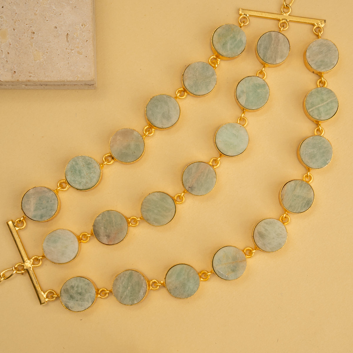 AILANY BIJOUX RAW STONE GOLD TONED 3 LAYERED HANDMADE CHOKER WITH EARRINGS CH428