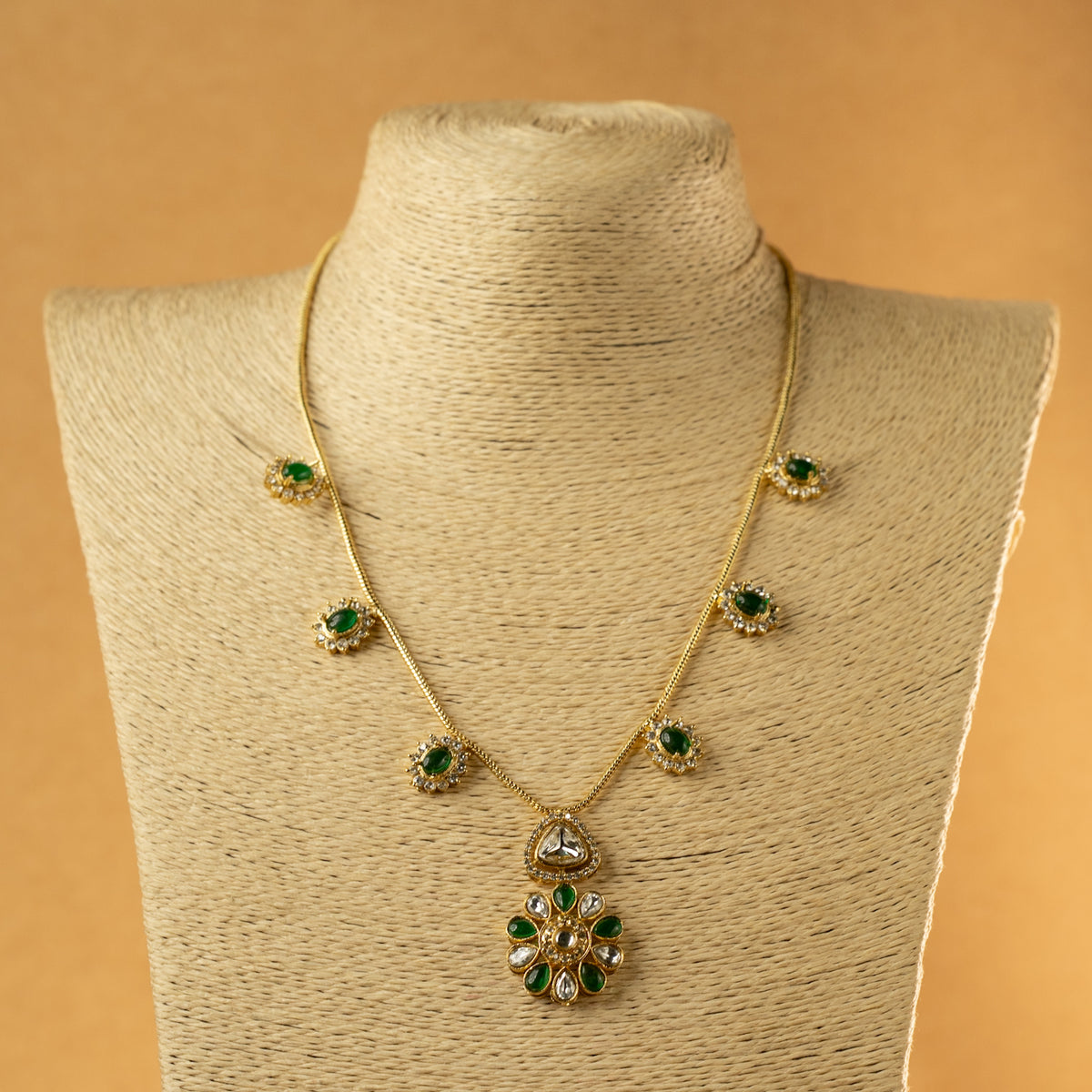 VRITHUNYA SEMI HANDMADE MONALISA AND AD STONES STONES NECKPIECE/NECKLACE EARRINGS NL318
