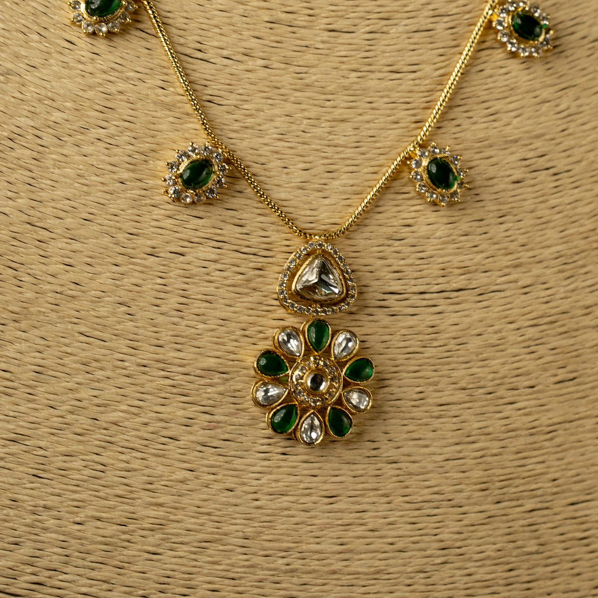 VRITHUNYA SEMI HANDMADE MONALISA AND AD STONES STONES NECKPIECE/NECKLACE EARRINGS NL318