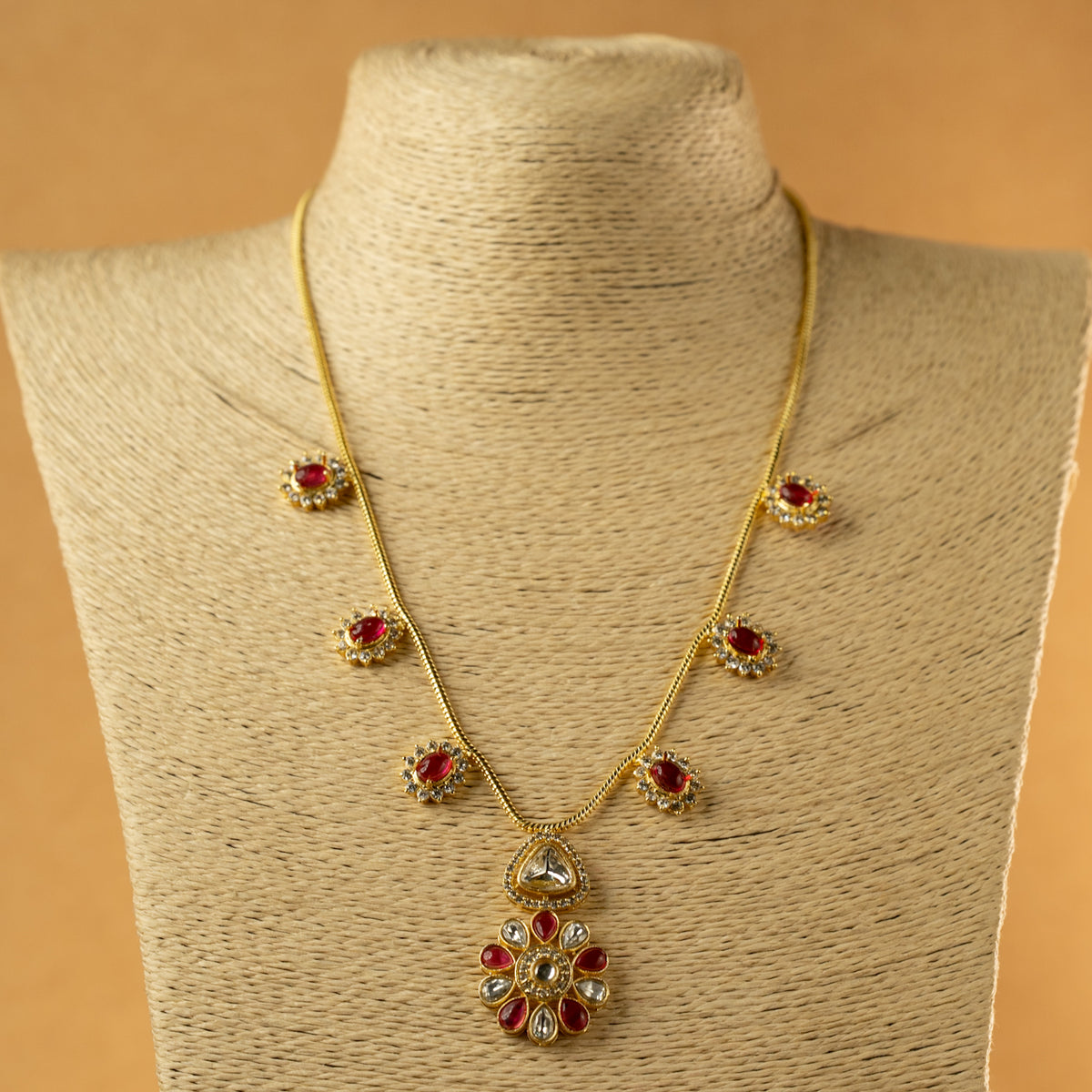 VRITHUNYA SEMI HANDMADE MONALISA AND AD STONES STONES NECKPIECE/NECKLACE EARRINGS NL318