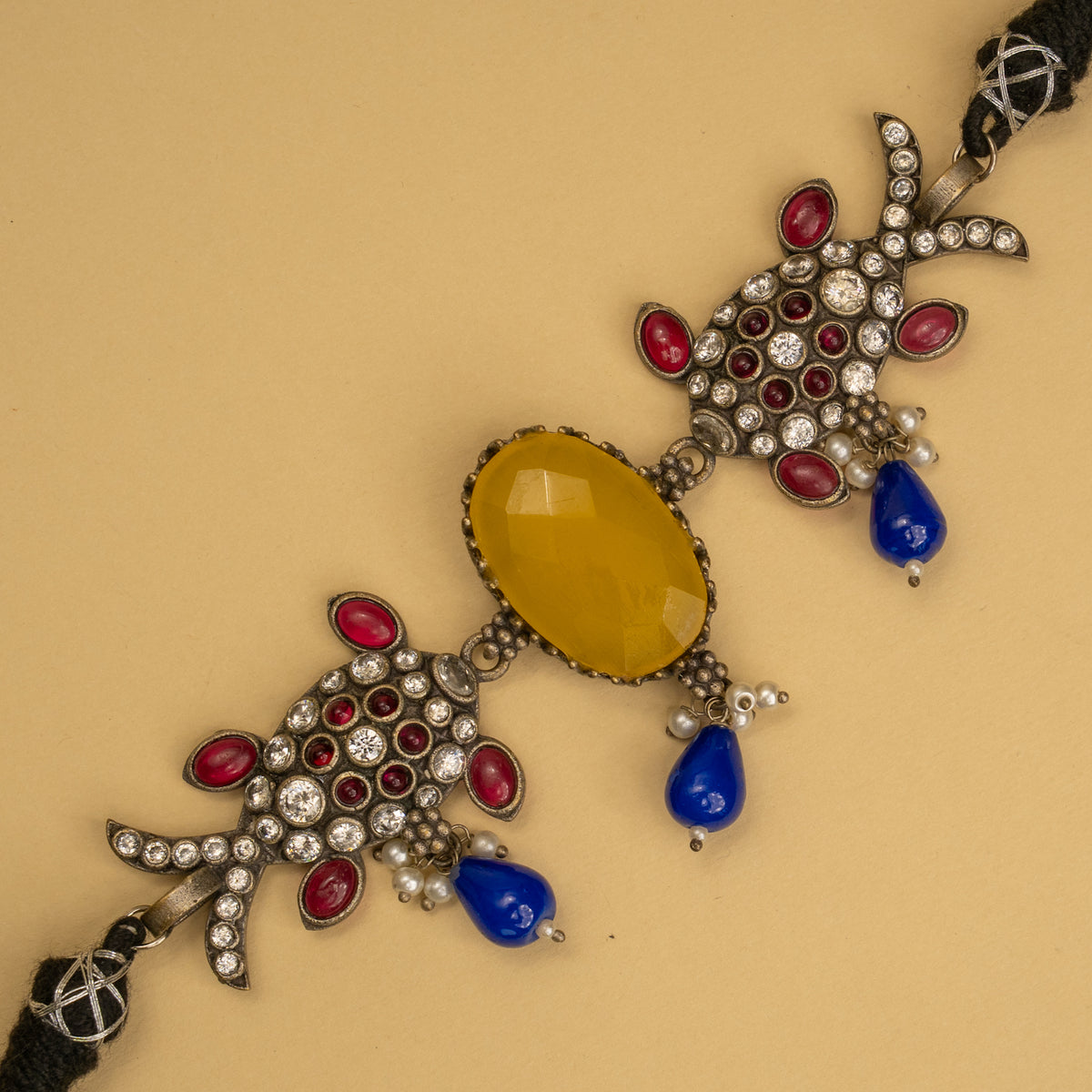 KYA FAUX SILVER SEMI ANTIQUE HANDMADE CHOKER WITH EARRINGS CH426