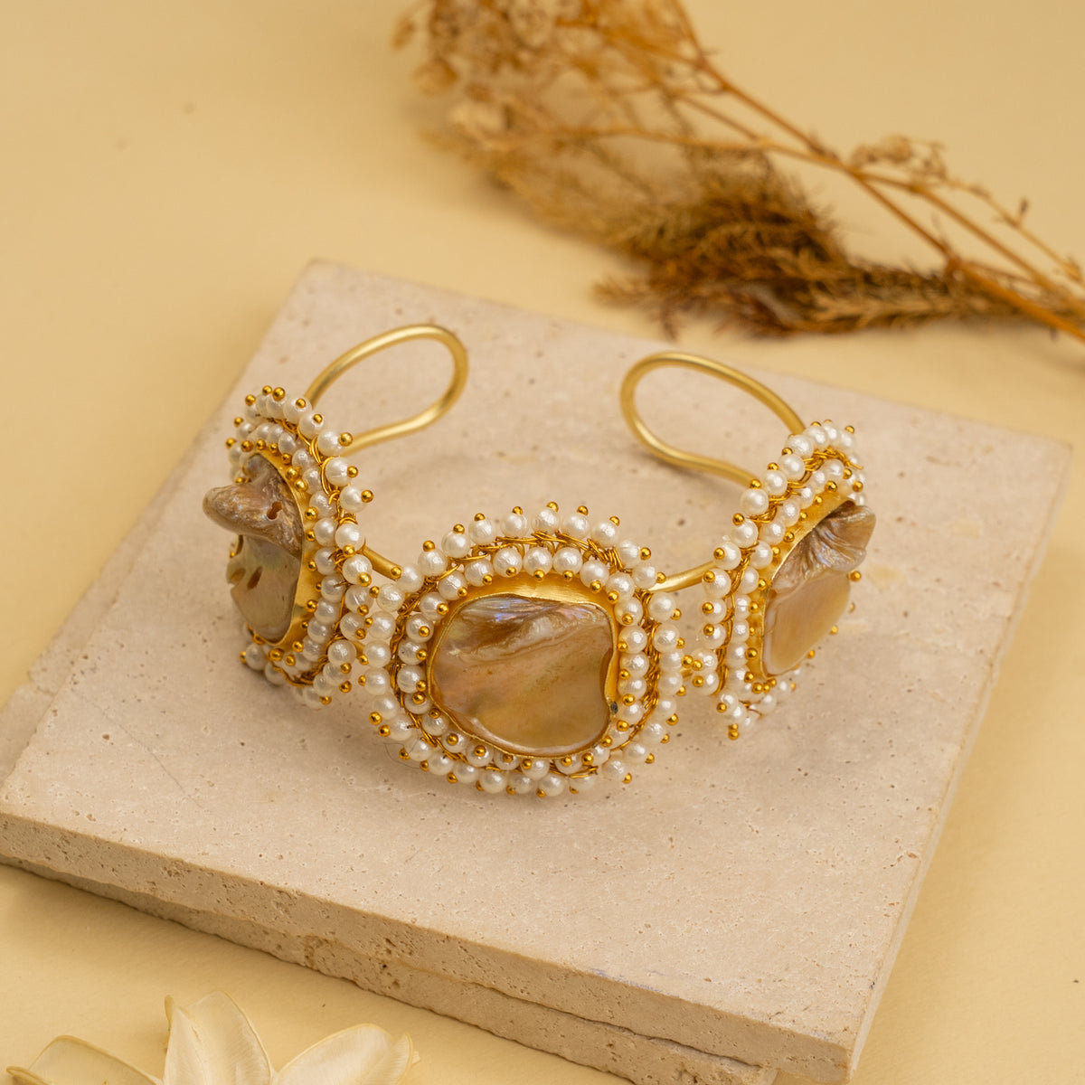 KAMALIKA MOP HAND HAMMERED AND HANDMADE GOLD TONED CLASSIC BRACELEOTS BR200