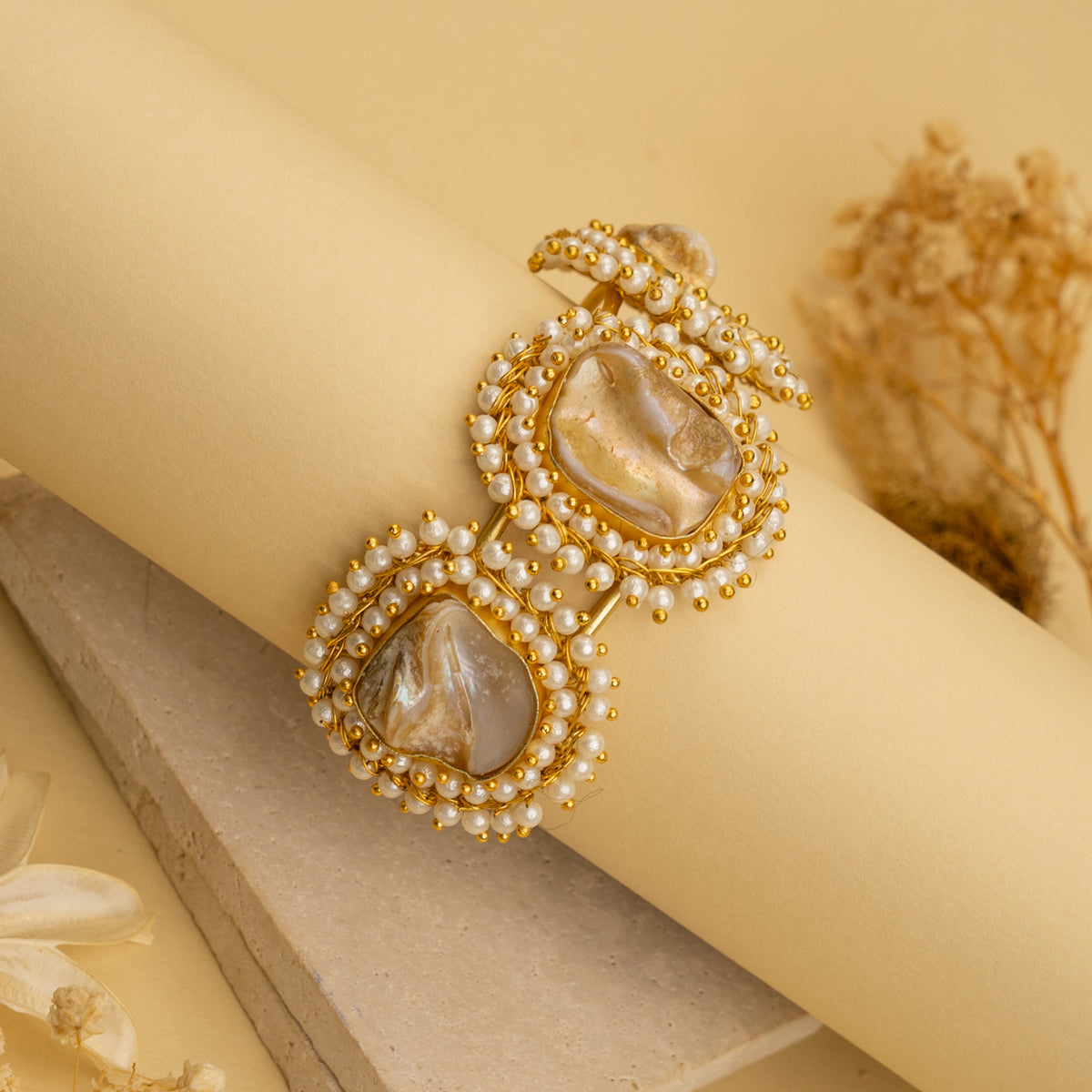 KAMALIKA MOP HAND HAMMERED AND HANDMADE GOLD TONED CLASSIC BRACELEOTS BR200