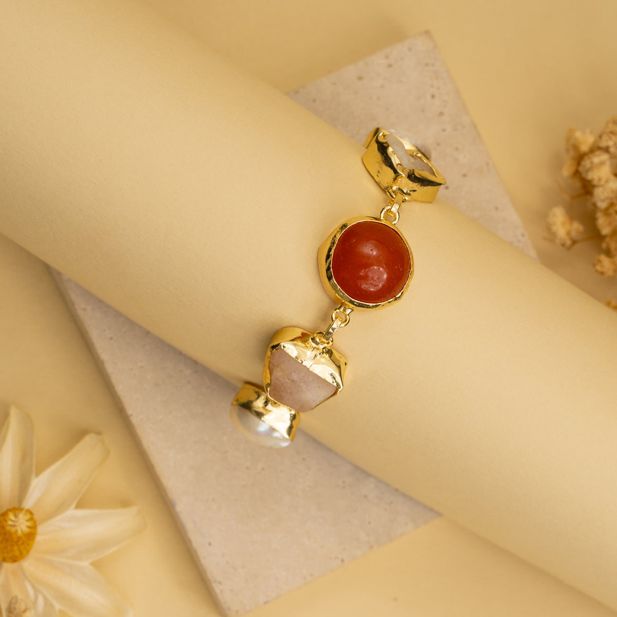 MINIKA HAND HAMMERED AND HANDMADE GOLD TONED CLASSIC RAW STONE BRACELETS BR201