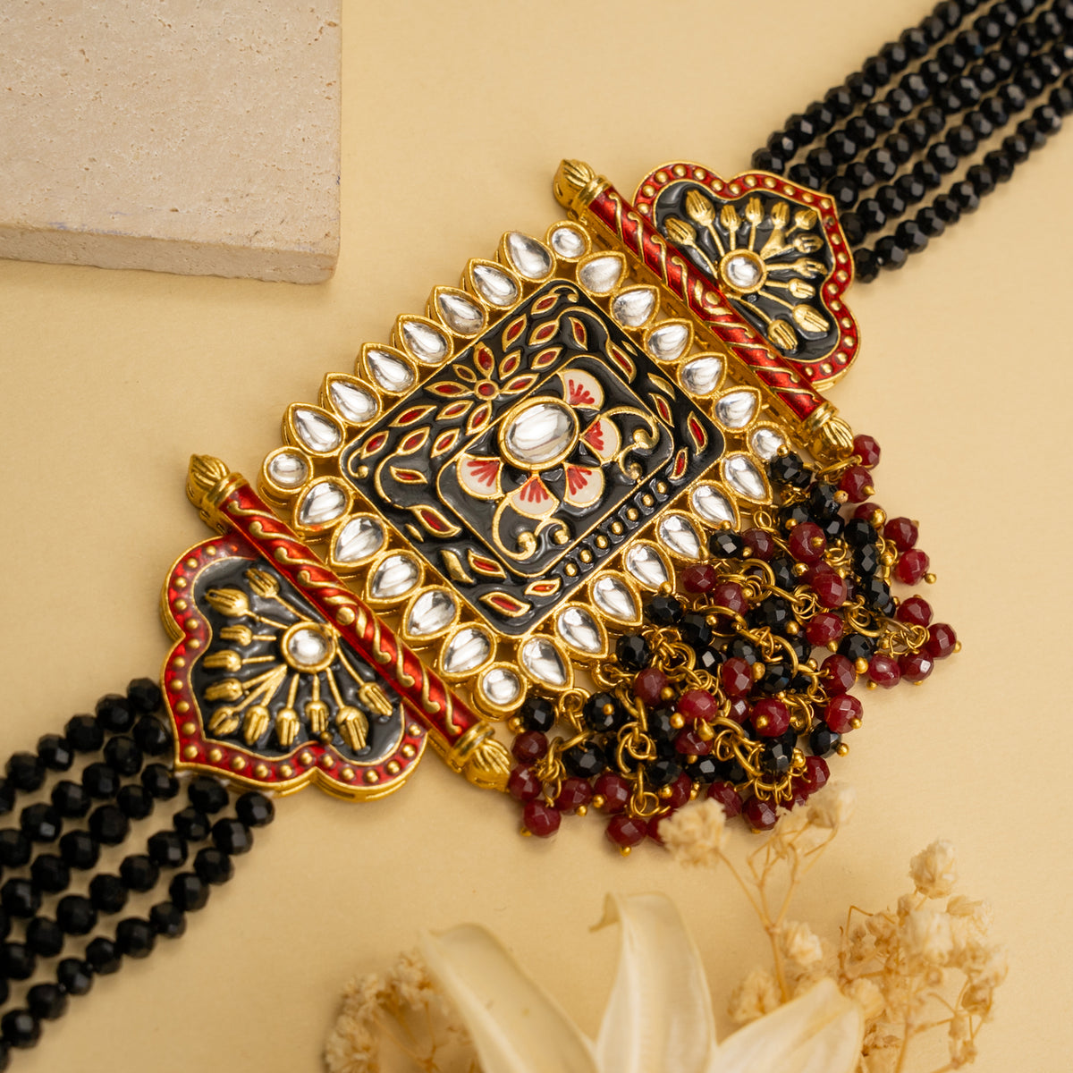 NATALIA BIJOUX PREMIUM AND EXCLUSIVE ONEX BEADS MEENAKARI HANDMADE CHOKER WITH EARRINGS CH213
