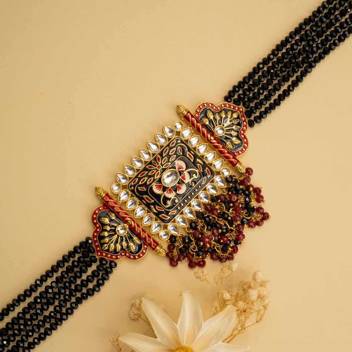 NATALIA BIJOUX PREMIUM AND EXCLUSIVE ONEX BEADS MEENAKARI HANDMADE CHOKER WITH EARRINGS CH213