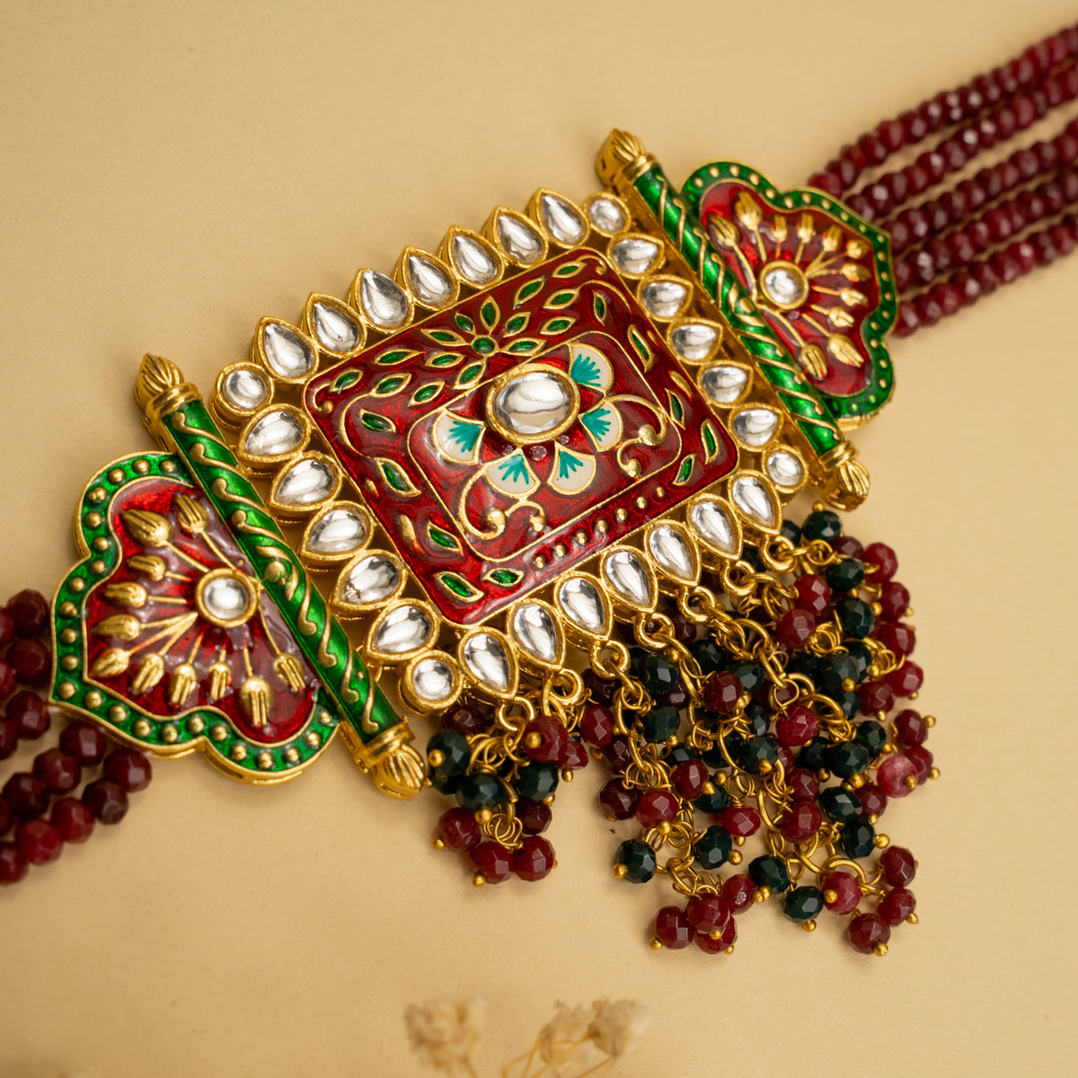 NATALIA BIJOUX PREMIUM AND EXCLUSIVE ONEX BEADS MEENAKARI HANDMADE CHOKER WITH EARRINGS CH213
