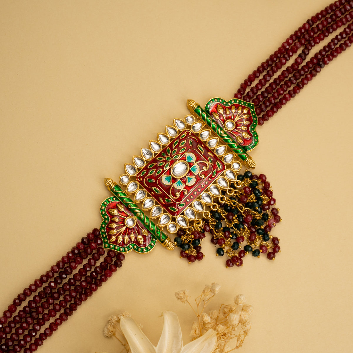NATALIA BIJOUX PREMIUM AND EXCLUSIVE ONEX BEADS MEENAKARI HANDMADE CHOKER WITH EARRINGS CH213