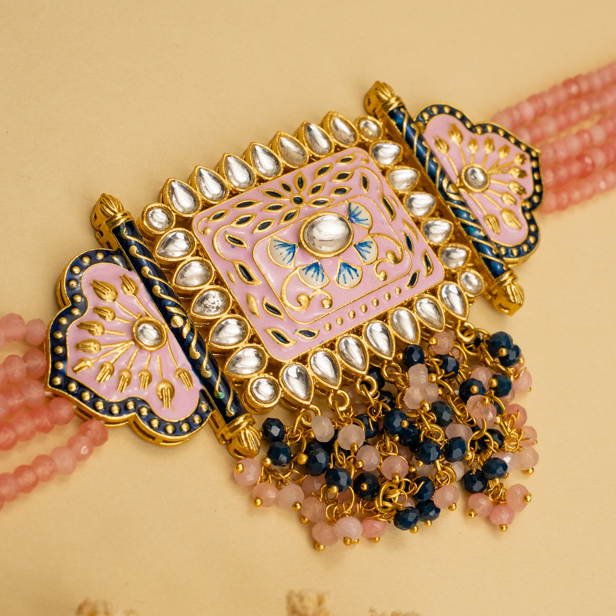 NATALIA BIJOUX PREMIUM AND EXCLUSIVE ONEX BEADS MEENAKARI HANDMADE CHOKER WITH EARRINGS CH213