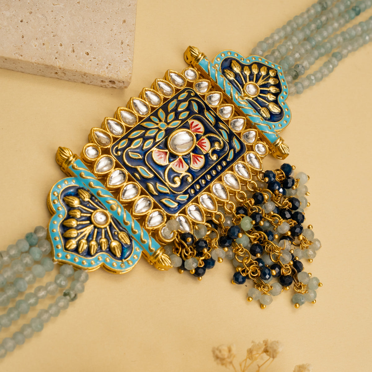 NATALIA BIJOUX PREMIUM AND EXCLUSIVE ONEX BEADS MEENAKARI HANDMADE CHOKER WITH EARRINGS CH213